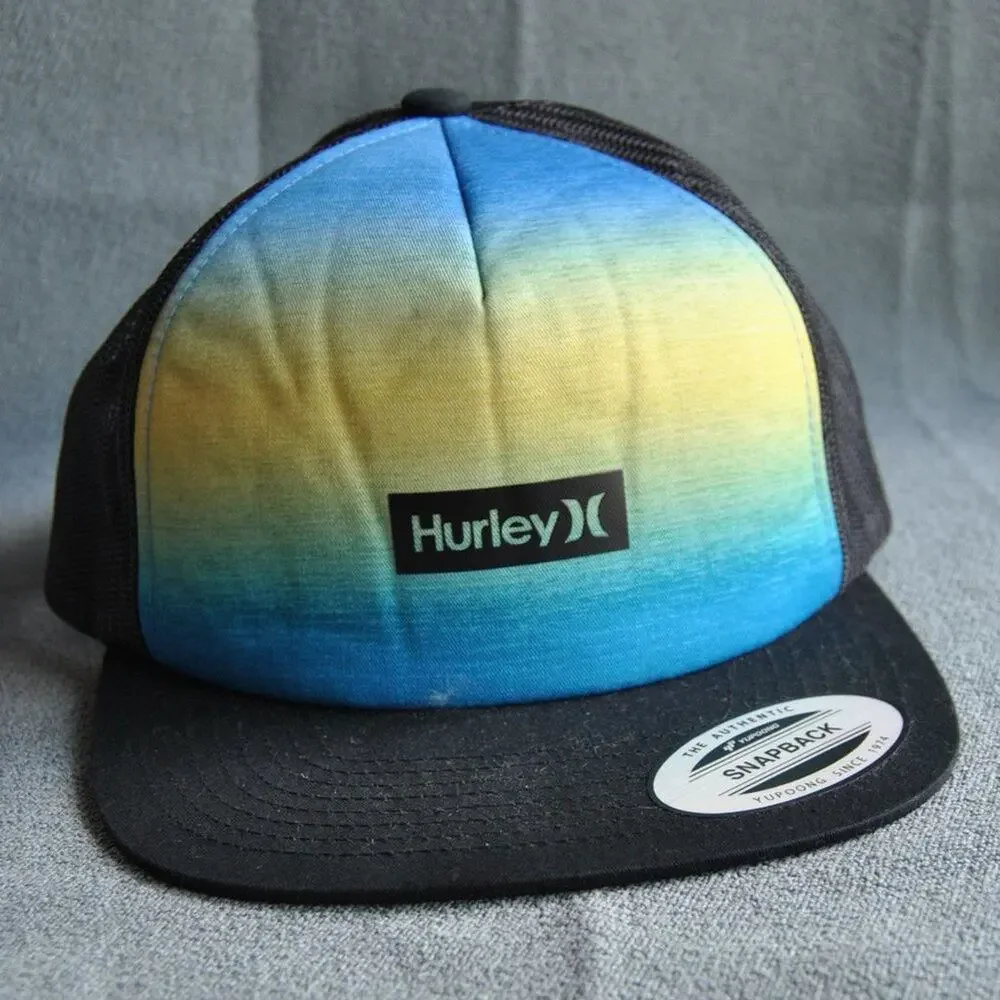 Hurley Black w/ Blue & Yellow Gradient Design Snapback Trucker Hat